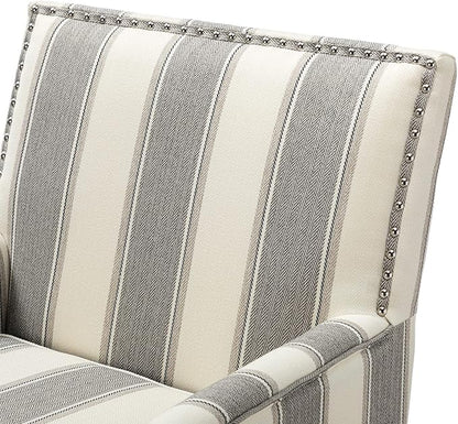 HULALA HOME Modern Accent Chairs Set of 2, Farmhouse High Back Striped Chairs with Wooden Legs & Nail Head Trim, Comfy Upholstered Armchairs for Living Room/Bedroom (Stripe Grey)
