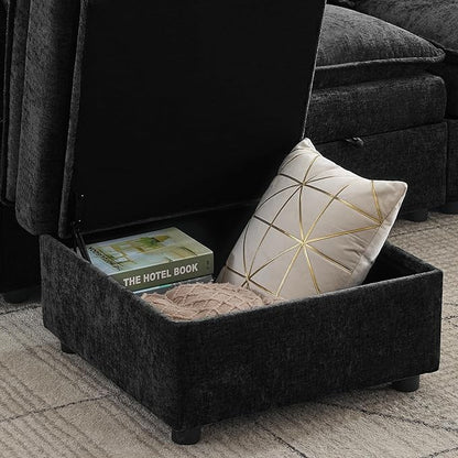 27" Large Square Ottoman with Storage, Modern Upholstered Footrest with Anti-Slip Legs for Couch Coffee Table Living Room, Bedroom, Entryway, Chenille Black
