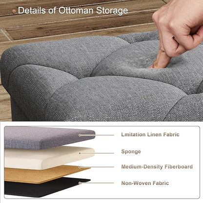 30 Inches Ottoman with Storage, Folding Ottoman Bench Set, Storage Bench for Bedroom, Chest for Entryway, Living Room, Support 500LBS, Grey (Grey, 30" W)