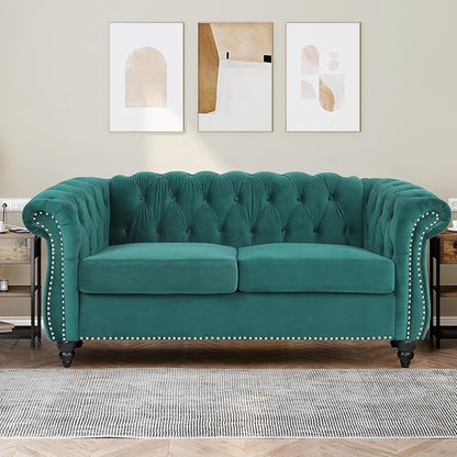 Living Room Velvet Sofa and Loveseat set, Mid Century Modern Upholstered Couch with Cushions, 2-Piece Home Sofa Furniture Sets, Comfy Tufted Chesterfield Couches for Living Room, Bedroom, Office