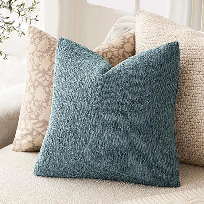 Foindtower Pack of 2, Decorative Textured Boucle Throw Pillow Covers Accent Solid Pillow Cases Cozy Soft Couch Cushion Case for Chair Sofa Bedroom Living Room Home Decor 22x22 Inch Misty Blue