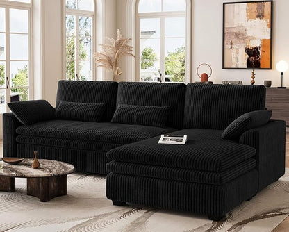 Belffin Large Modular Sectional Sofa with Deep Chaise, 104" Corduroy L Shaped Couch with 9" Soft Dual-Layer Seats Cushion for Living Room, Apartment, Black