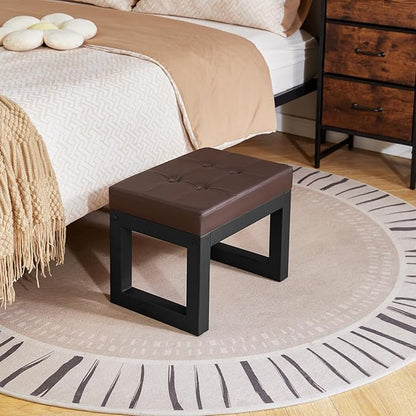 IBUYKE 16 Inch Small Foot Stool Ottoman, Rectangle PU Faux Leather Foot Rest with Padded Seat and Metal Legs, Modern Ottoman Foot Rest for Living Room Bedroom Entryway Couch, Deep Coffee WBD026K