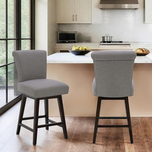 CHITA 26 Inch Counter Height Swivel Bar Stools Set of 2, FSC Certified Modern Fabric Swivel Barstool Chair with Back, Flint Grey