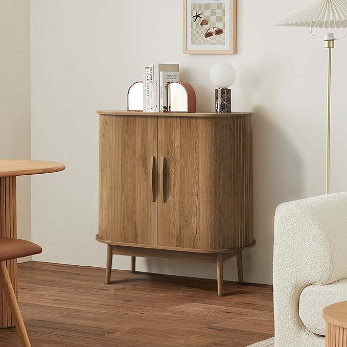 Small Sideboard Buffet Cabinet with Storage, Sliding Doors, 31" Wood Narrow Accent Storage Cabinet, Modern Buffet Table for Kitchen, Living Room (Walnut)