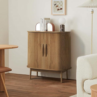 Small Sideboard Buffet Cabinet with Storage, Sliding Doors, 31" Wood Narrow Accent Storage Cabinet, Modern Buffet Table for Kitchen, Living Room (Walnut)
