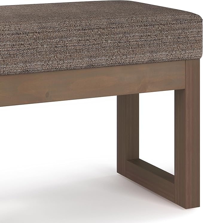 SIMPLIHOME Milltown 27 inch Wide Contemporary Rectangle Footstool Ottoman Bench in Mink Brown Tweed Look Fabric, Assembled, for the Living Room and Bedroom