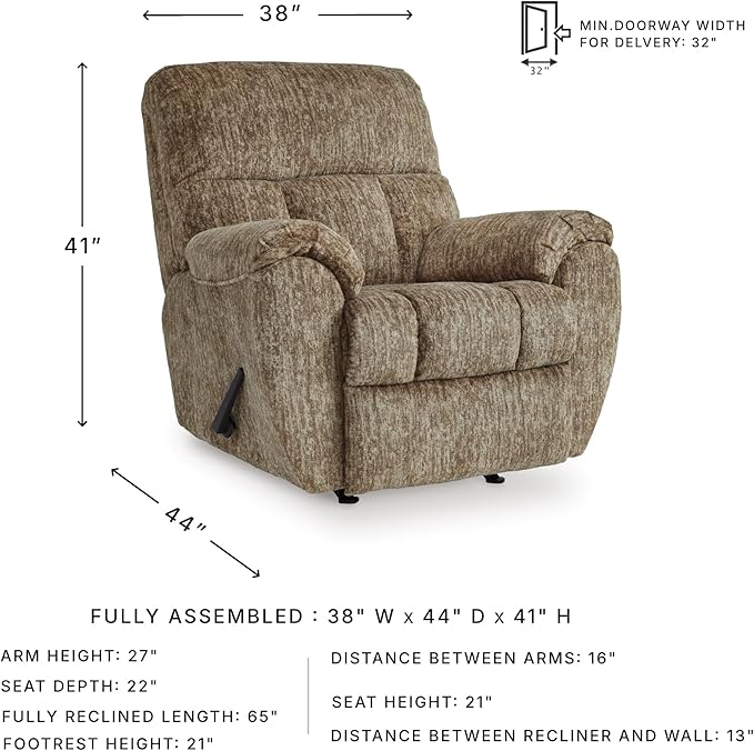 Signature Design by Ashley Rampant Casual Manual Rocker Recliner with Pillow-Top Arms, Light Brown