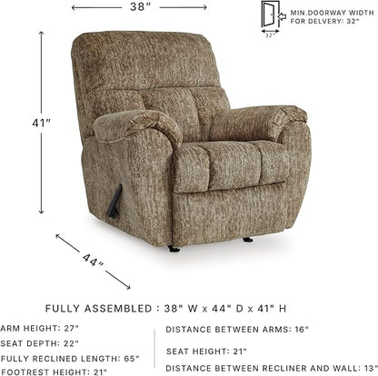 Signature Design by Ashley Rampant Casual Manual Rocker Recliner with Pillow-Top Arms, Light Brown