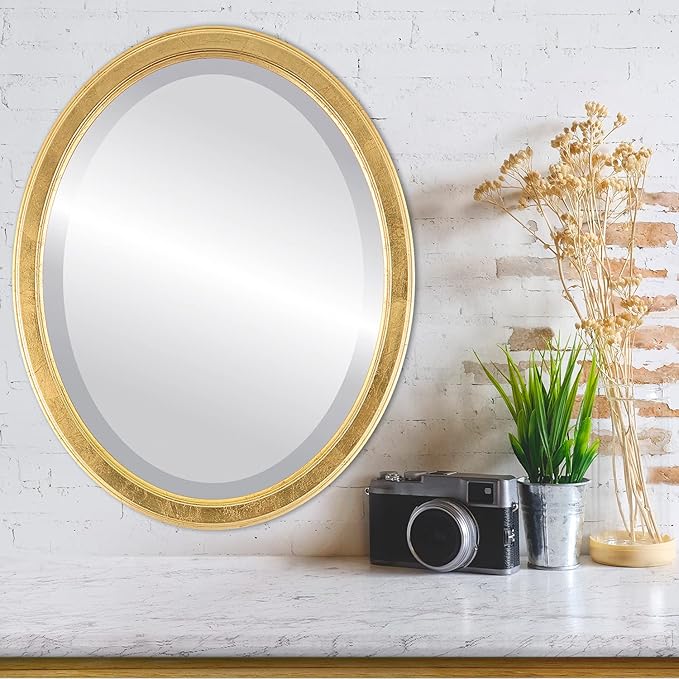 OVALCREST Oval Beveled Wall Mirror for Home Decor - Toronto Style - Gold Leaf - 22" x 18"