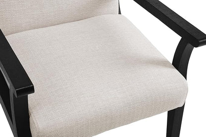 Mid Century Modern Accent Chair Set of 2, Linen Upholstered Living Room Accent Armchair with Black Wood Frame, Farmhouse Chair Indoor Corner Chair for Living Room Bedroom, Beige