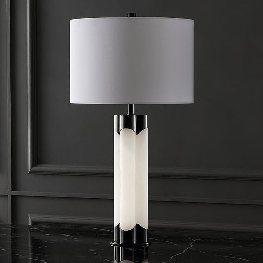 SAFAVIEH Couture Lighting Collection Chavez Alabaster/Black 28-inch Bedroom Living Room Home Office Desk Nightstand Table Lamp (LED Bulb Included)