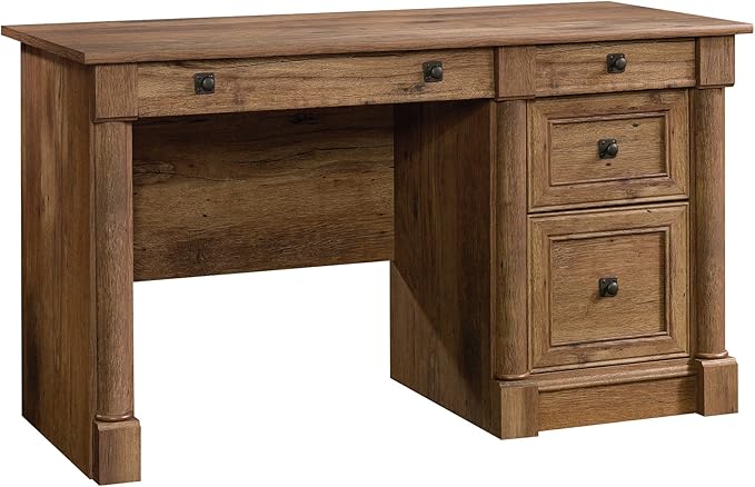 Sauder Palladia Computer Desk with Drawers, Home Office Desk with File Cabinet Storage Drawer, Cable Management, Keyboard Tray, in Vintage Oak finish