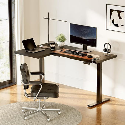 FLEXISPOT Pro Corner Desk Dual Motor L Shaped Computer Electric Standing Desk Sit Stand Up Desk Height Adjustable Desk Home Office Table with Splice Board, 63x40 Black(2 Pakages)