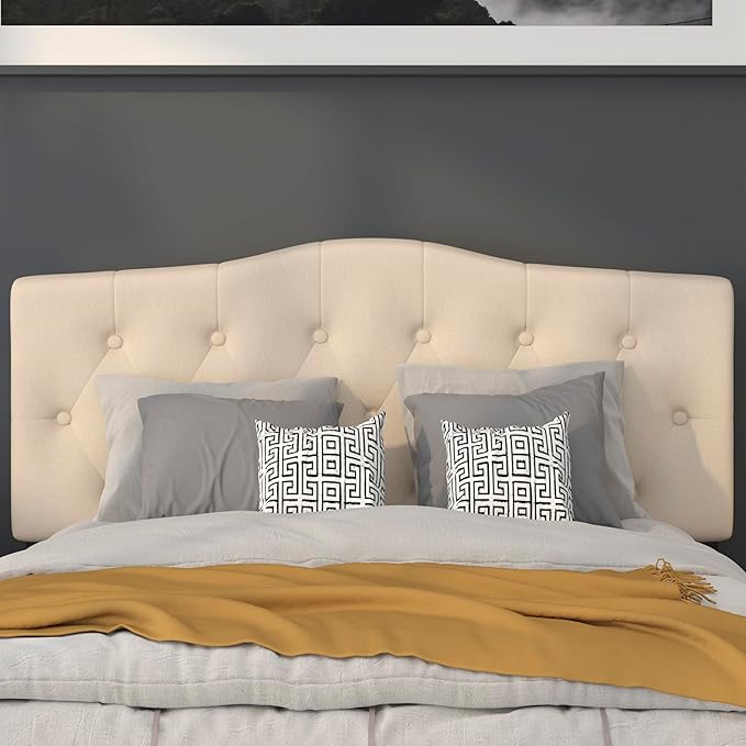 BizChair Tufted Upholstered Full Size Headboard in Beige Fabric