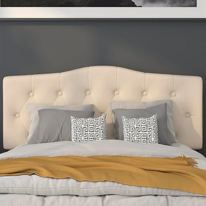 BizChair Tufted Upholstered Full Size Headboard in Beige Fabric