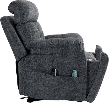 4-Motor Lay Flat Power Lift Recliner Chair with Heat & Massage - Power Adjustable Headrest, Backrest, Lumbar & Legrest - Big Tall Recliners, 4-Point Massage (Seat Heating)
