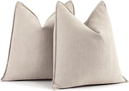 ZWJD Beige Pillow Covers 16x16 Set of 2 Chenille Throw Pillow Covers with Elegant Design Soft and Luxurious Decorative Throw Pillows for Couch, Bed, and Home Decor