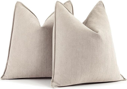 ZWJD Beige Pillow Covers 26x26 Set of 2 Chenille Throw Pillow Covers with Elegant Design Soft and Luxurious Decorative Throw Pillows for Couch, Bed, and Home Decor