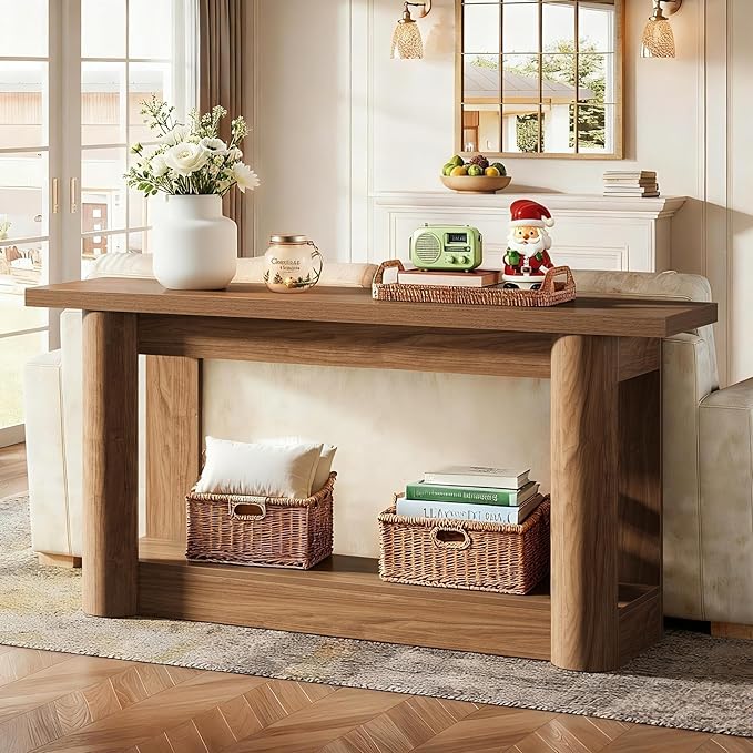 Tribesigns 63" Narrow Console Table, 2-Tier Storage Long Entryway Table, Sofa Foyer Furniture for Living Room, Entrance, Hallway, Rustic Brown