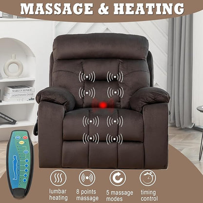Power Lift Recliner Chair with Massage and Heating Functions,Velvet Sofa with 2 Remote Controls and Two Cup Holders,Recline up to 160 Degrees,Suitable for Living Room