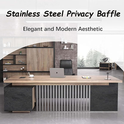 78.7 Inch Large Executive Desk with Drawers Cabinet, L Shaped Office Desk, Computer Desk with Universal Charging Ports and Cable Management for Business Furniture Set Workstation for Home Office