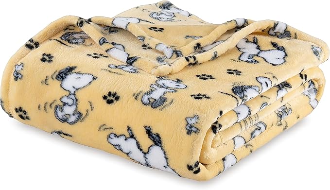 Berkshire Blanket Peanuts® VelvetLoft® Cute Character Snoopy Plush Blanket,Peanuts Poses and Paws Sundress,King 90 in x 108 in (Official Peanuts® Product)