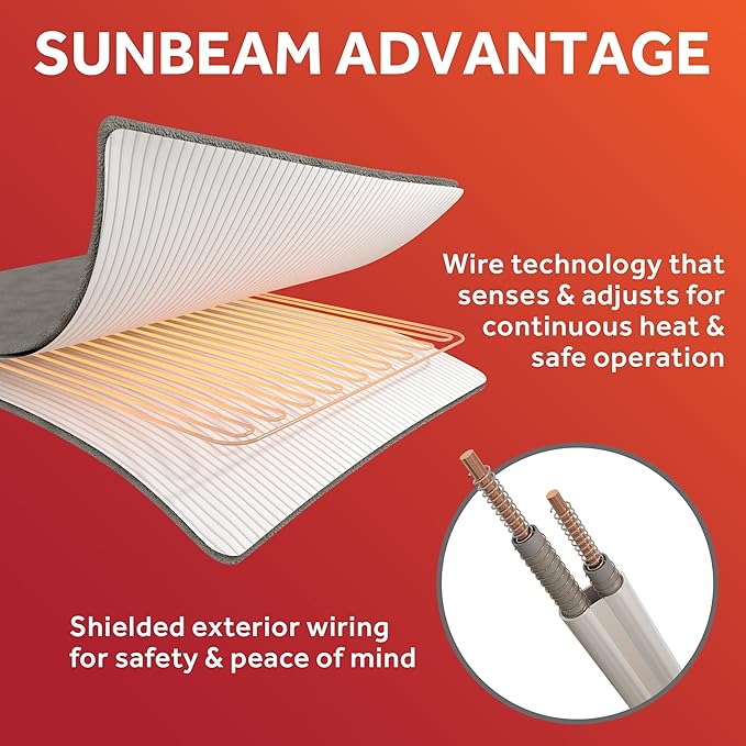 Sunbeam Electric Premium Water Resistant Restful Quilted Heated Mattress Pad, 12 Heat Settings, 12-Hour Selectable Auto Shut-Off, Fast Heating, Cozy Warming Bed, King, 76" x 80"