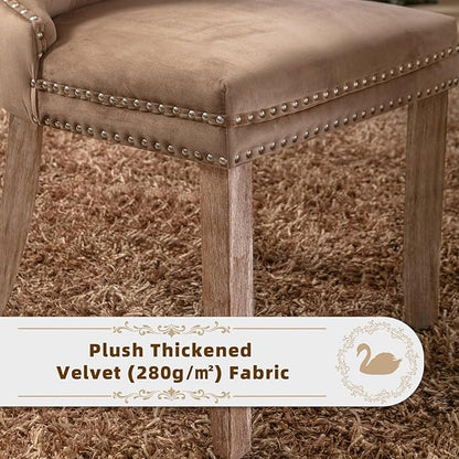 Velvet Upholstered Dining Chairs Set of 4, Modern Style Kitchen Side Chairs with Nailhead Trim and Wood Legs,Metal Pulling Ring for Dining Room Living Room