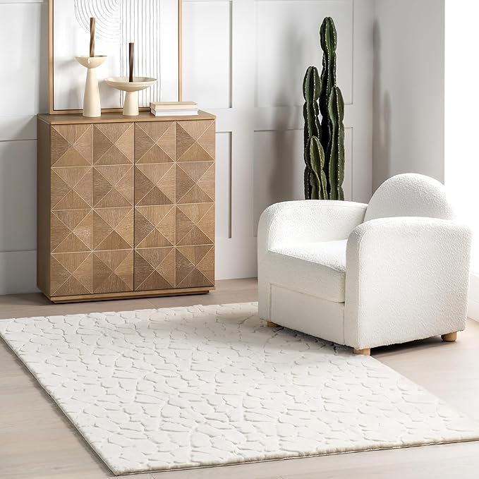 nuLOOM 5' x 8' Cozy Plush Area Rug, Machine Washable, Non-Slip, Soft Fluffy Shag Carpet for Living Room Bedroom Kids Room Nursery Home Decor, Leni Off-White