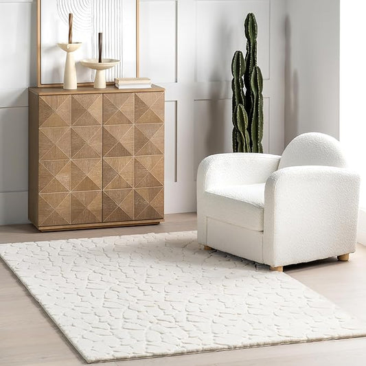 nuLOOM 5' x 8' Cozy Plush Area Rug, Machine Washable, Non-Slip, Soft Fluffy Shag Carpet for Living Room Bedroom Kids Room Nursery Home Decor, Leni Off-White