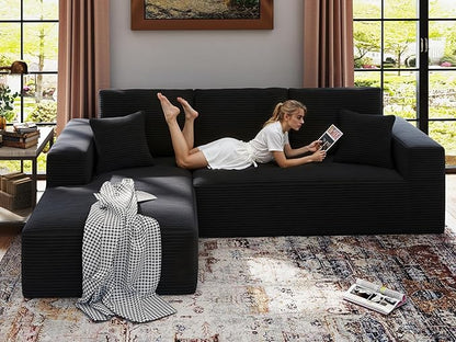 107" Boneless Couch, Sectional Couchs for Living Room & Bedroom, Cloud Couch with L-Shape Chaise Modern Modular Sofa with Deep Seat, No Assembly Required (Jet Black)