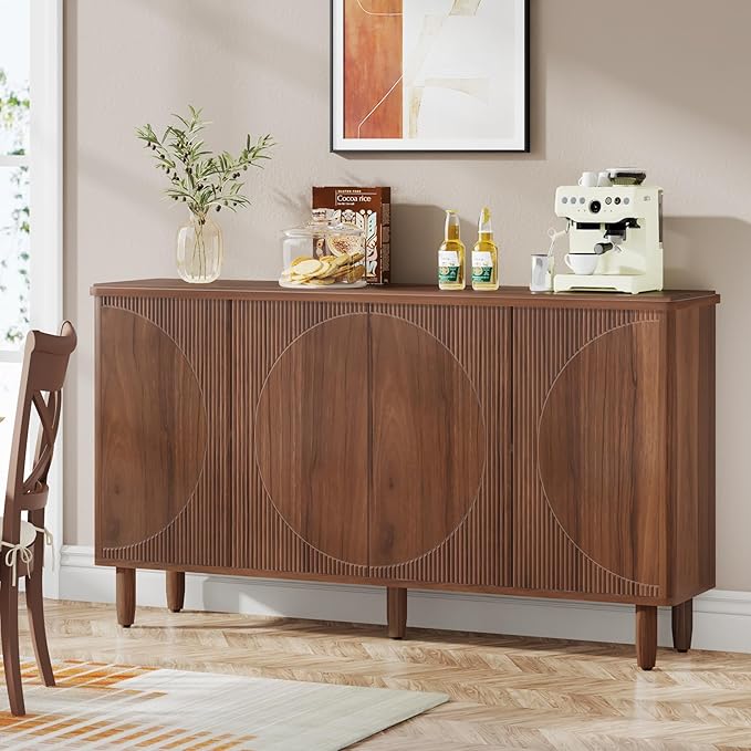 Tribesigns Buffet Cabinet Sideboard with Storage, Modern Storage Cabinet Sideboard Buffet Table with Doors for Living Room Kitchen Dining Room (Brown)