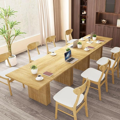 LEVNARY 78 Inch Long Executive Desk, Large Office Desk with Wood Strip Base, Modern Farmhouse Computer Desk Business Furniture for Home Office (Natural Oak)