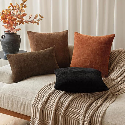 Foindtower Pack of 2 Soft Textured Chenille Throw Decorative Pillow Covers Square Accent Solid Cushion Cover Cozy Neutral Farmhouse Pillow Case for Couch Sofa Bedroom Living Room 24x24 Inch,Orange