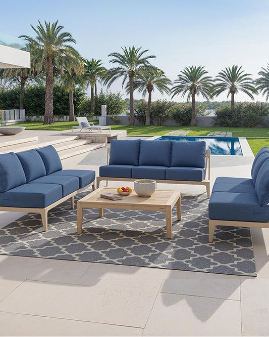 Luxury 24x24x6 Inch Outdoor Cushions for 5 Peice Patio Set - Set of 5 Outside Deep Seat Cushion for Porch Furniture Dining Rocking Swivel Chairs Loveseat Couch Sectional Sofa - Navy Blue
