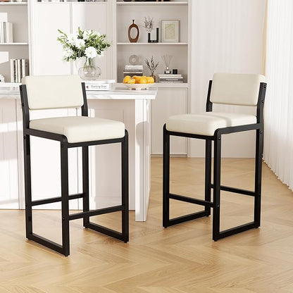Bar Stools Set of 6, Fabric Counter Height Bar Stools with High Back and Metal Legs, Upholstered Bar Chairs, 26" Modern Barstools for Kitchen Island, Beige