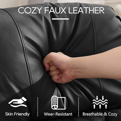 Power Lift Recliner Chair for Elderly, Electric PU Leather Reclining Single Sofa with Massage & Heat, Side Pocket, Cup Holders and USB/Type-C Charge Port for Living Room (Black)