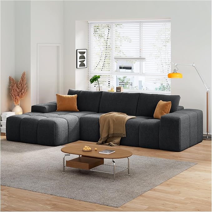 Combet Modern L-Shaped Sectional Sofa, Modular Living Room Couch, Blue Fabric Upholstery, Contemporary Design for Home, Office (Black, Left Facing Chaise)