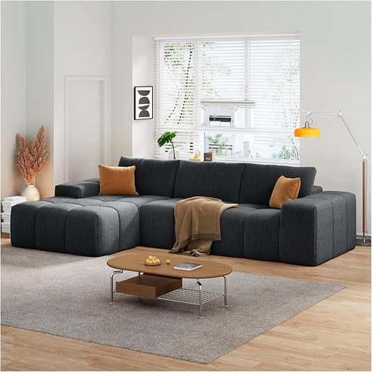 Combet Modern L-Shaped Sectional Sofa, Modular Living Room Couch, Blue Fabric Upholstery, Contemporary Design for Home, Office (Black, Left Facing Chaise)