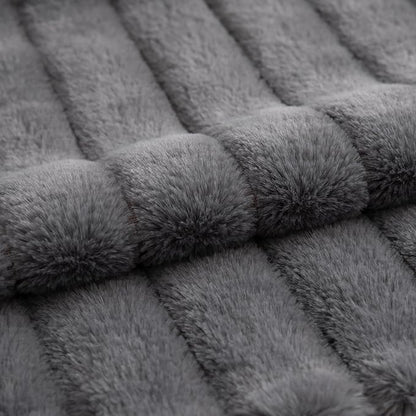 Pack of 2 Faux Fur Throw Pillow Covers 18x18 Inch Striped Decorative Soft Plush Couch Pillow Case Home Decor for Bed, Sofa, Living Room Darkgrey
