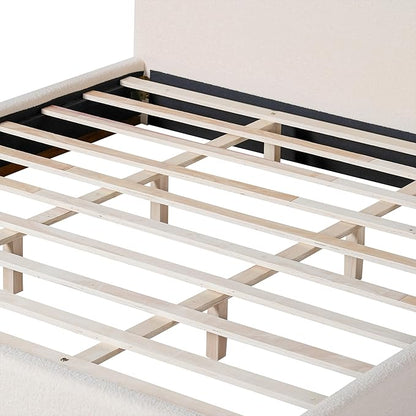 Christopher Knight Home Bettine Boucle Rectangular King Size Headboard, Boucle Headboard and Footboard, Slat Panel Support Platform Bed, Kind Size Bed, No Spring Box Needed, Easy Assembly, White