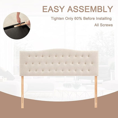 Tufted Upholstered Headboard Twin Size, Sturdy and Durable Solid Wood Twin XL headboard, Fabric Headboard Adjustable Height from 37” to 51”, Modern Button Diamond Design Head Board, Beige