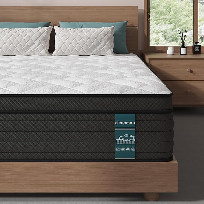 Sleepmax Firm King Mattress 14 Inch - Deep Sleep Hybrid Mattress Pain Relief - No Sagging Bed in a Box for Back & Side Sleepers - Extra Support, Fiberglass-Free, CertiPUR-US Certified, 365-Night Trial