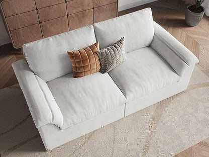 EASE MOOSE Oversized Boneless Couch for Living Room, Sectional Cloud Sofa, Modular Cloud Couch Loveseat, 2-Seater Deep Seat Sofas with Pillow for Bedroom Apartment, No Assembly, Chenille (White)