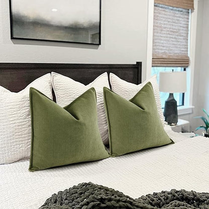 ZWJD Olive Green Pillow Covers 26x26 Set of 2 Chenille Throw Pillow Covers with Elegant Design Soft and Luxurious Decorative Throw Pillows for Couch, Bed, and Home Decor
