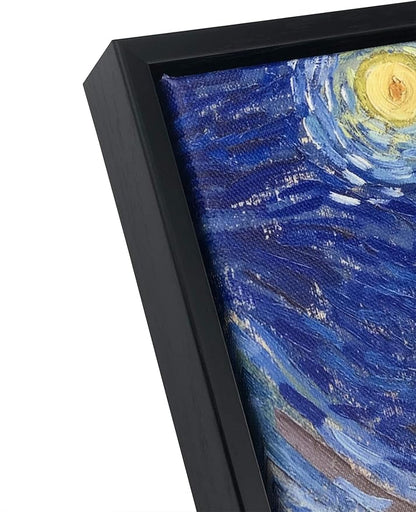 Wieco Art Framed Art Canvas Prints of Starry Night by Vincent Van Gogh Paintings Reproduction Post-Impressionism Artwork Framed Wall Art for Living Room Home Decorations Black