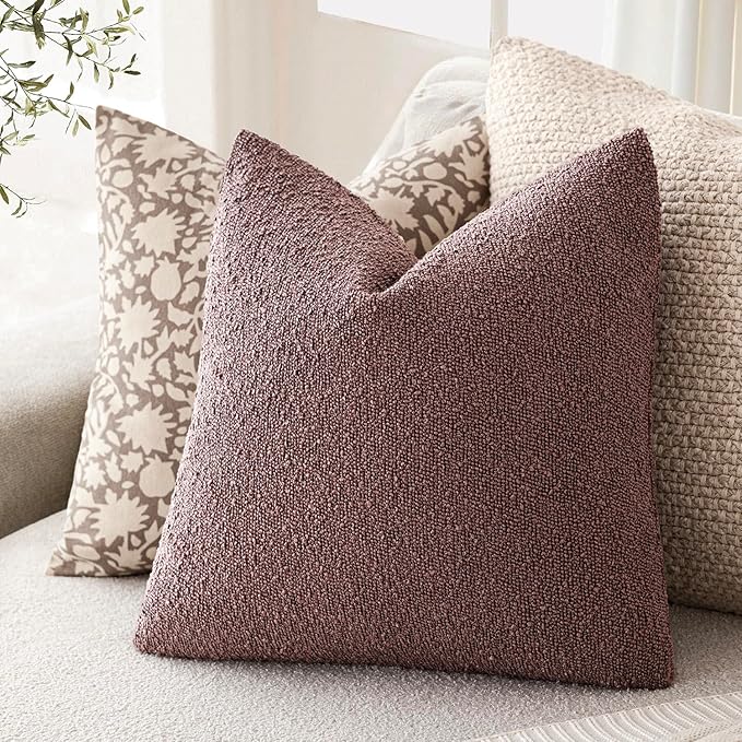 Foindtower Set of 2, Decorative Textured Boucle Throw Pillow Covers Accent Solid Pillow Cases Soft Cozy Couch Cushion Case for Chair Sofa Bedroom Living Room Home Decor 24x24 Inch Dark Purple
