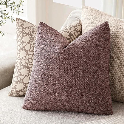 Foindtower Set of 2, Decorative Textured Boucle Throw Pillow Covers Accent Solid Pillow Cases Soft Cozy Couch Cushion Case for Chair Sofa Bedroom Living Room Home Decor 26x26 Inch Dark Purple