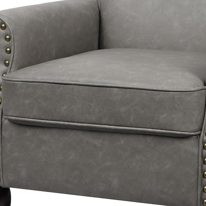 Accent Chair, Mid Century Modern Faux Leather Arm Chair with Wood Leg for Living Room, Bedroom, Comfy PU Leather Club Reading Chairs with Wingback & Nailhead Trim (Leather Grey, Set of 1)